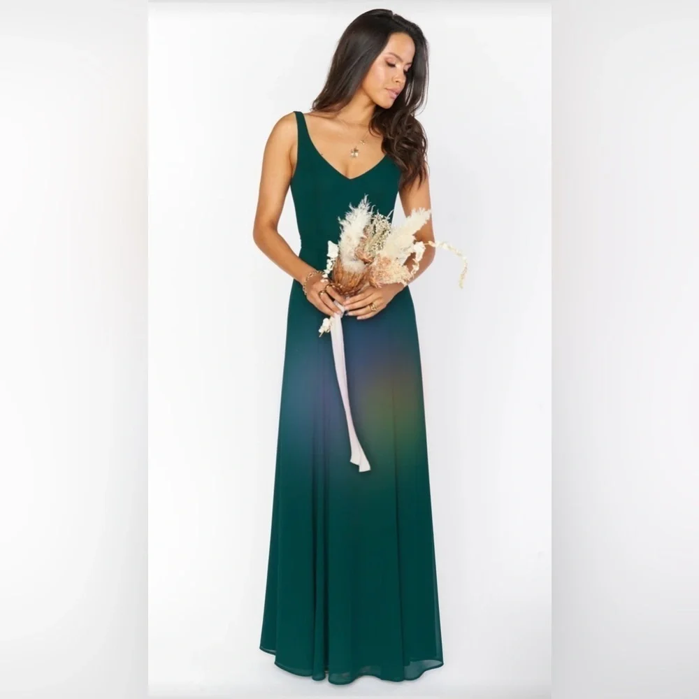Show Me Your Mumu NWT Jenn V-Neck Maxi Dress in Emerald Chiffon- Size M